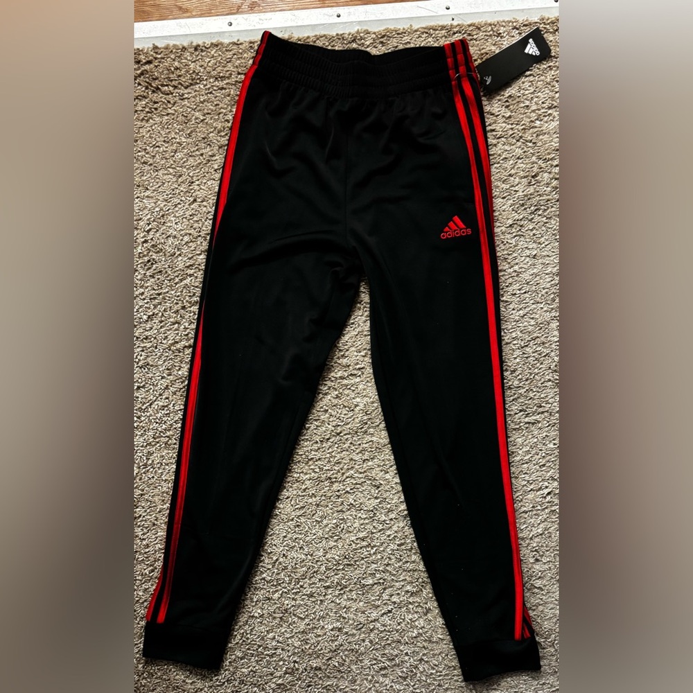 NWT Adidas Kids Black and Red Track Pants Boys 10/12 - Picture 3 of 10